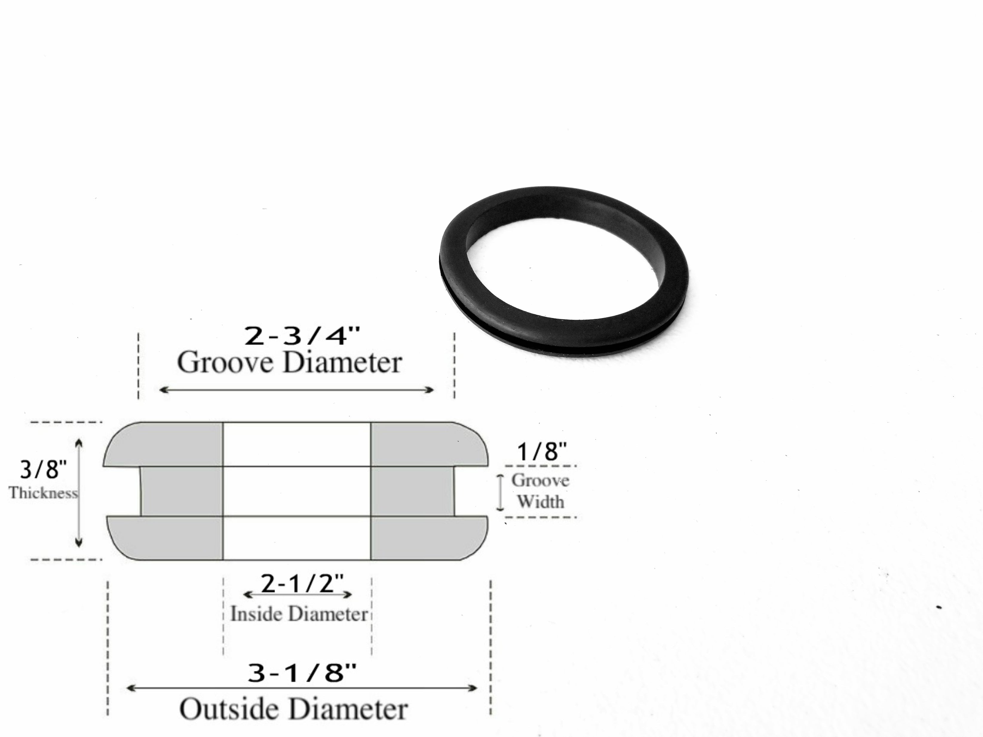 3/4 Inside Diameter Rubber Grommet - 3/16 Groove Width - Fits 1 Holes