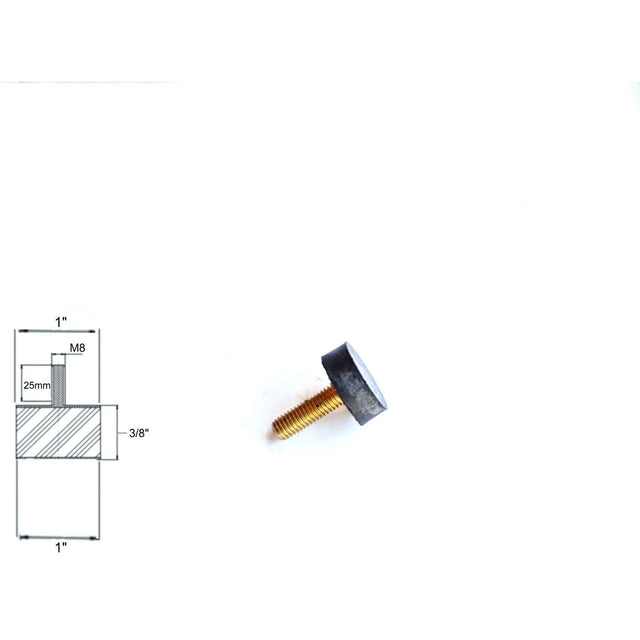 Rubber Vibration Isolator Mount (1" Diameter x 3/8'' Height) M8 x 25mm Long Stud Elginscrewsandbolts