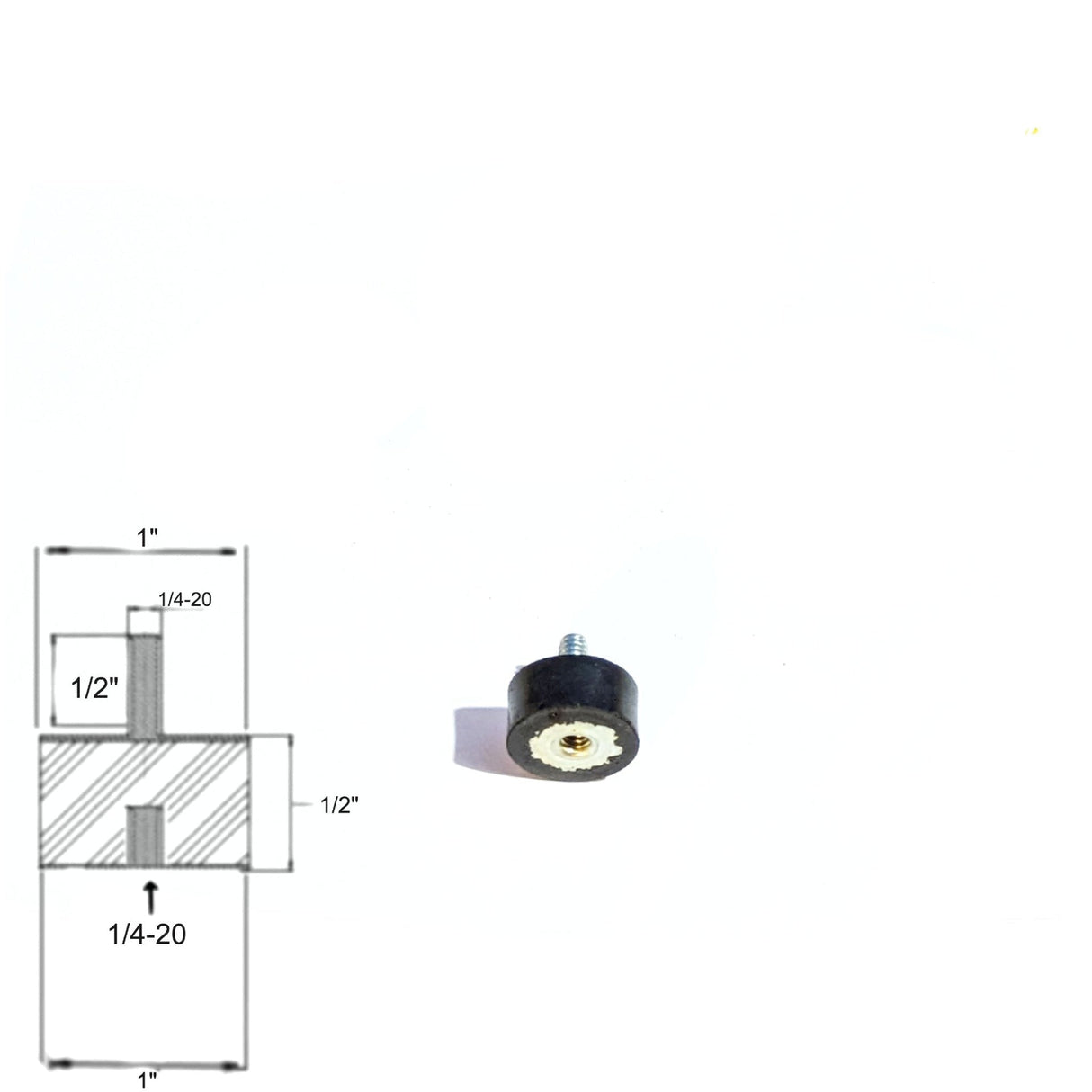 Rubber Vibration Isolator Mount (1" Dia x 1/2" Thk) 1/4-20 x 1/2" Long Stud Elginscrewsandbolts