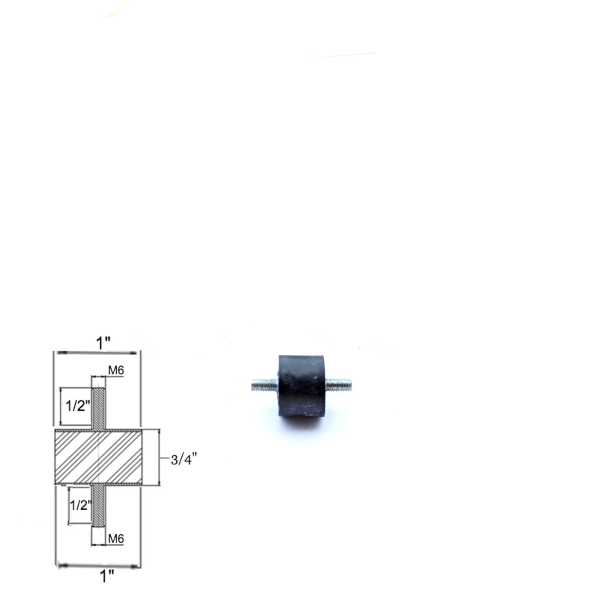 Rubber Vibration Isolator Mount (1" Dia x 3/4'' Thk) M6 x 1/2" Long Studs Elginscrewsandbolts