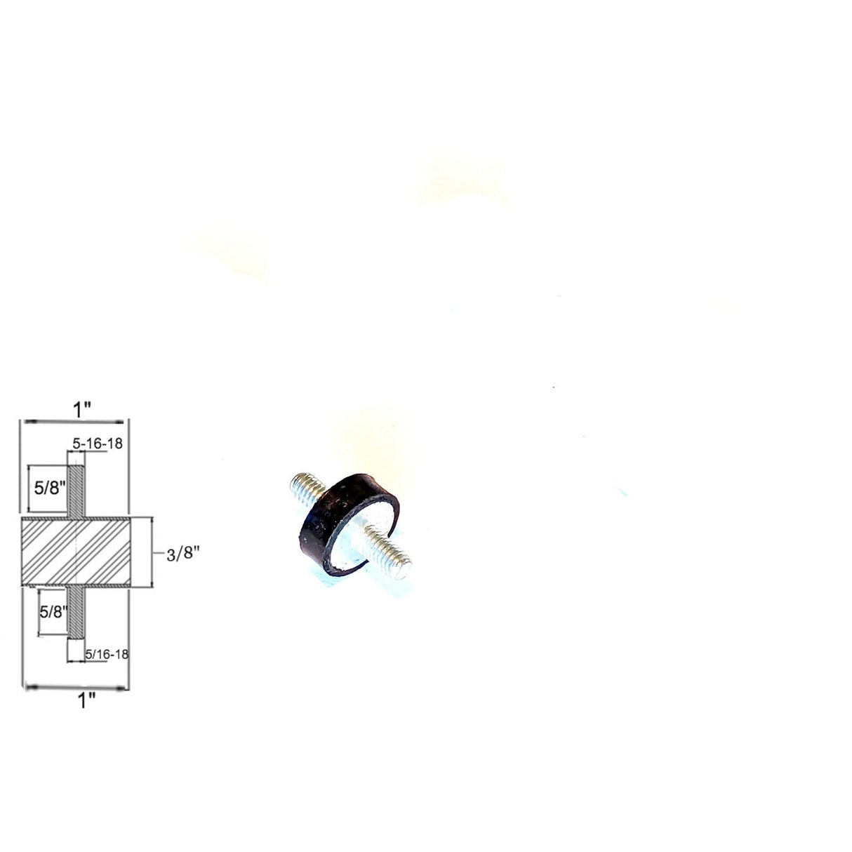 Rubber Vibration Isolator Mount (1" Diameter x 3/8" Height) 5/16-18 x 5/8" Long Studs Elginscrewsandbolts